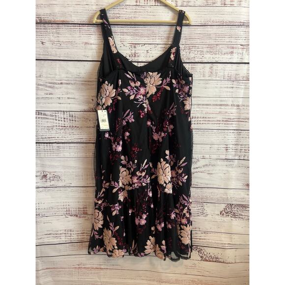 Adrianna Papell Womens Floral Sequined Cocktail Dress Black Pink Size 16W NWT - Picture 7 of 15